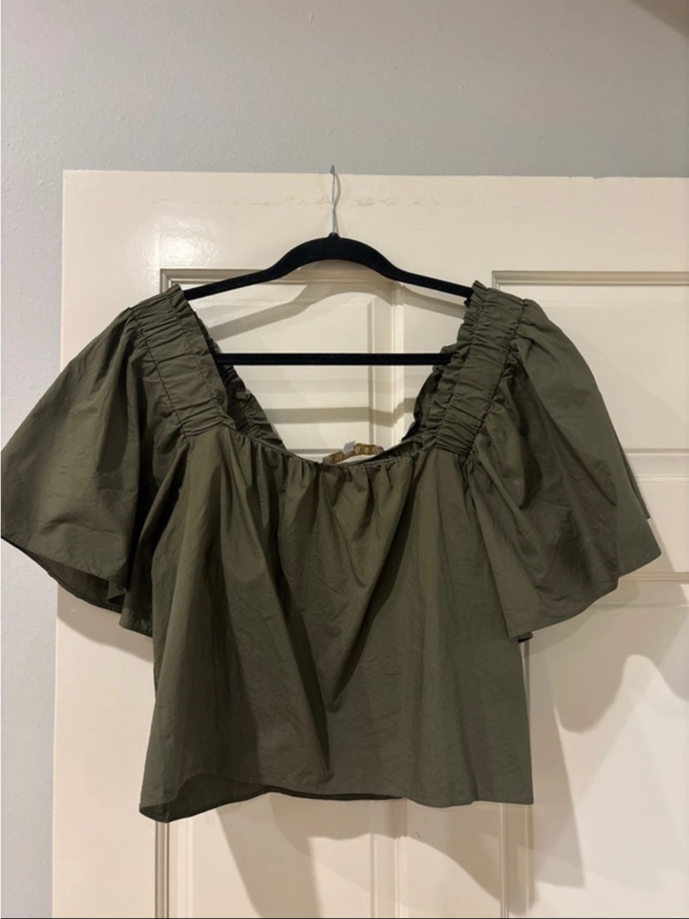 Karlie Olive Green Off-Shoulder Peasant Top